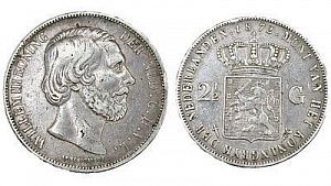(П) 2 ½ гульдена 1872 г. Нидерланды, король Виллем III. VF+, следы обращения