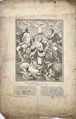 (М) Неизвестный гравер - Коронование Богородицы. XVIII в. Бумага, гравюра на меди. 46,5 х 30,2 см