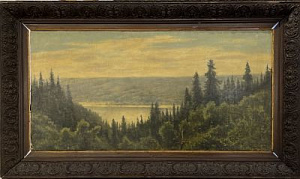 Крыжицкий Константин Яковлевич (1858- 1911) Пейзаж с видом на реку. Холст, масло.