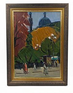 (П) Семенов Арсений Никифорович (1911-1992) - На Кировском проспекте. 1961 г. Картон, масло ...