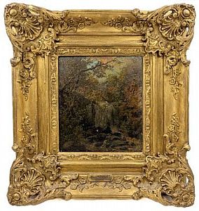 (П) Фрикке Логин Христоворович (1820-1893) - Пейзаж с водопадом 1860-е гг. Доска, масло 26 х 21,5 см