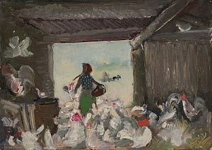 (П) * [ТОП-ЛОТ] Васнецов Юрий Алексеевич (1900-1973)Птичница. Пермь. 1942 г. [Редкость]