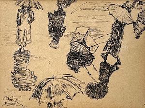 [ОСТ] Пименов Юрий Иванович (1903-1977) - Дождь. 1961 г. 21 х 30 см Бумага, чернила, перо