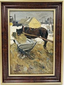 (П) Семенов Александр Михайлович (1922 - 1984) - Во дворе. 1966г. Холст, масло. 60 х 36 см ...