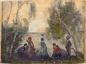 (П) [Приписывается] Борисов-Мусатов Виктор Эльпидифорович (1870-1905) - На берегу. кон. XIX в. ...