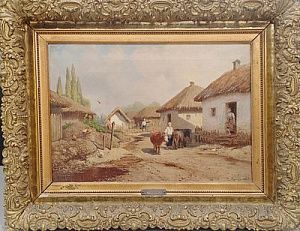 (П) [Приписывается] Суходоольский Пётр Алексаандрович (1835—1903) - Деревенский пейзаж 1890 г. ...