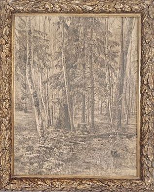 (П) [Приписывается] Шишкин Иван Иванович (1832 - 1898) - Лесной пейзаж. ХХ в. Картон, ручка 55 ...