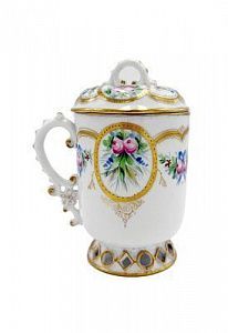 (М) Чайный бокал с крышкой. Завод Я.Г. Храпунова-Нового. 1870-1880-е гг. Фарфор, роспись, ...