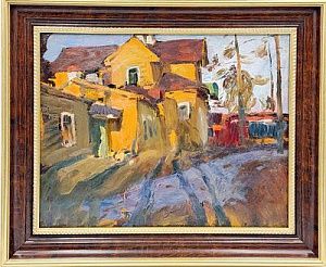 (П) Язгур Лазарь (Леонид) Семёнович (1928-2000) - Дача в Старой Ладоге. 1962 г. Картон, масло. ...
