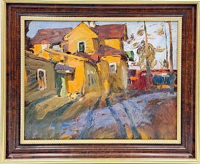 (П) Язгур Лазарь (Леонид) Семёнович (1928-2000) - Дача в Старой Ладоге. 1962 г. Картон, масло. ...
