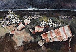(М) Рабин Оскар Яковлевич (1928 - 2018) - Розовые тряпки и цветы. 2003 г.Холст, масло, коллаж. ...