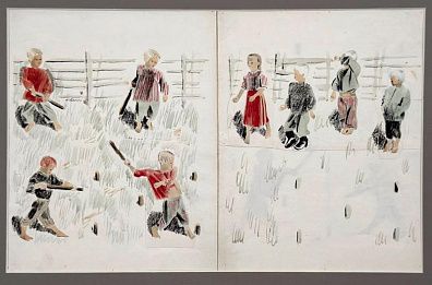 Пахомов Алексей Фёдорович (1900–1973) [Круг Лебедева] Иллюстрация к книге «Лето». 1940–1950-е гг. Бумагав клетку, графитный карандаш · 19,5 ×30 см Провенанс: из семьи художника