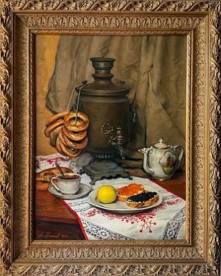 (М) Некрасов Альберт Васильевич ( 1937 - 1992) - Чаепитие по русски. 2001 г. Холст, масло. 80 х ...