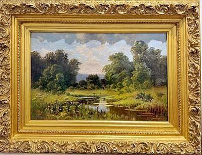(П) Волков Ефим Ефимович (1844 - 1920) - Летний пейзаж с рекой. 1880-е - 1890-е гг. Холст, ...