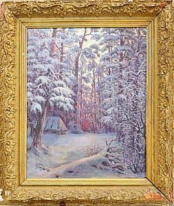 (П) Неизвестный художник - Зимний пейзаж. 1941 г. Холст, масло. 61 х 49 см (по холсту) Подпись ...