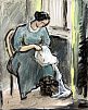 (П) Бенуа (Устинова) Надежда Леонтьевна (1895-1975) - Девушка за шитьем. Бумага, гуашь, ...