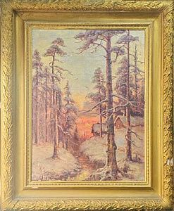 (П)* [Приписывается] Клевер Юлий Юльевич (1850-1924) - Сосны на закате. Конец XIX - начало XX ...