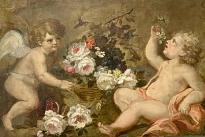 Неизвестный художник Путти с букетом цветов. XIX в .