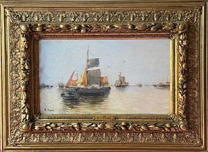 (М) Fabre Henry (Анри Фабр) (1880-1950) - Парусники. ХIХ в. Дерево, масло. 30 х 18 см Анри Фабр ...