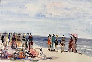 (П) Вольштейн Лев Израилевич (1908–1984) - На пляже. 1952 г. Бумага, акварель. 22 х 32 см