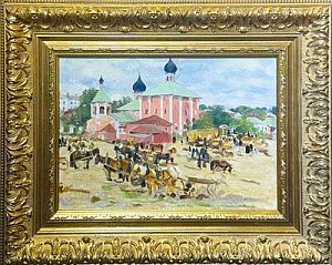 (М) Бычков Вячеслав Павлович (1877-1954) - Лошадки у Троице-Сергиевой лавры. 1922 г. Холст на ...