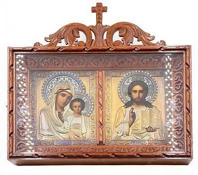 (П)* Галкин Семен Григорьевич - Венчальная Икона. Конец XIX в. Серебряный оклад, эмаль 17,5 х ...