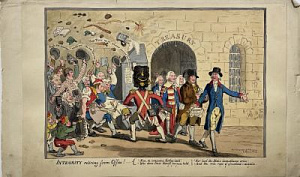 Хамфри Ханна (1745–1818) издатель [Честность уходит из Кабинета] Карикатура "Integrity retiring from Office!"