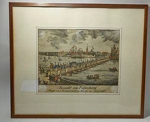 (П) Неизвестный художник - Исаакиевский мост. Набережная в Петербурге. XIX в. Бумага, гравюра, ...