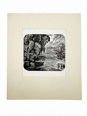 (П) Пискарев Николай Иванович (1892–1959) - Звенигород. 1947 г. Бумага, гравюра на дереве. 12 х ...