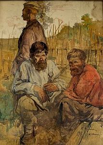 (П) [Приписывается] Бучкин Петр Дмитриевич (1886 - 1965) - Крестьяне. 1917 г. Картон, карандаш, ...