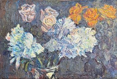 (М) Ротанов Николай Михайлович (1940-2010)Белые пионы с розами. 1993 г.