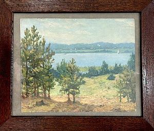 (П) [Приписывается] Герасимов Сергей Васильевич (1885 - 1964) Пейзаж с парусником. 1951 г.