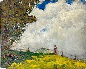 (П) Перельман Виктор Николаевич (1892 - 1967) Пейзаж с фигурой. 1925 г.