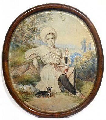 (М) Василенко Иван Д. (1840-е-1860-е гг.) Портрет мальчика в белой черкеске. 1850-е-1860-е гг.