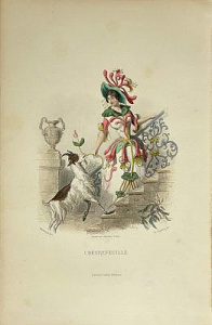 Жимолость с козочкой. Из серии "Живые цветы" ("Les Fleurs animees"). 1852 г. Жимолость с козочкой. Из серии "Живые цветы" ("Les Fleurs animees"). 1852 г.