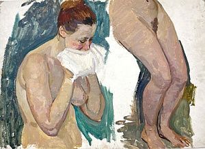(П) Богачев Петр Никифорович (1926-2003) - Эскиз. За умыванием. 1970-е гг. Картон, масло. 49,5 ...