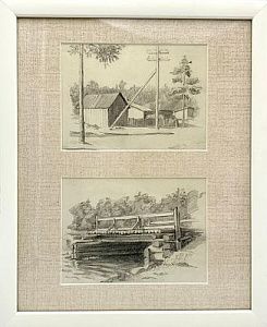 (П) [Без резерва] Гожев Георгий Михайлович (1934-2020) - Парные рисунки. Сельский вид, 1980-е ...