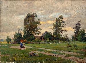 (П) Тутунов Андрей Андреевич (1928 - 2022) - Утро в селе, 1961 г. Холст, масло; 53 х 40 см