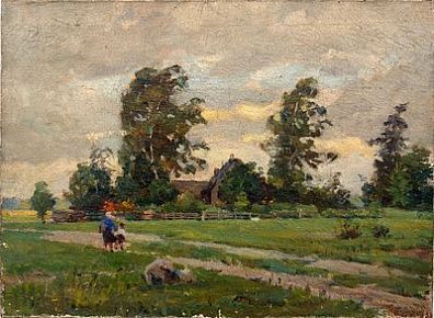 (П) Тутунов Андрей Андреевич (1928 - 2022) - Утро в селе, 1961 г. Холст, масло; 53 х 40 см