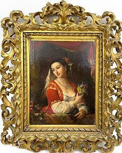 (П) [ТОП-ЛОТ] Орлов Пимен Никитич (1812–1865) - Итальянка в ложе с маской в руке, 1855 г. 38,6 ...