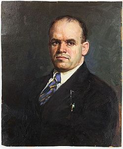 (П) Кирсанов Николай Иванович (1911–1969) - Портрет мужчины. Середина XX в. Картон, масло 41 х ...