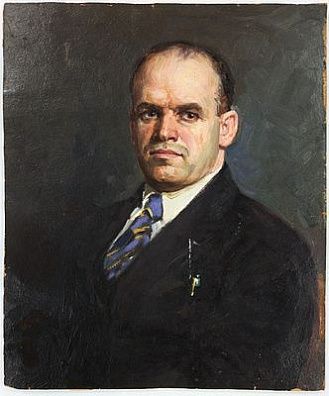 (П) Кирсанов Николай Иванович (1911–1969) - Портрет мужчины. Середина XX в. Картон, масло 41 х ...