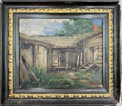 (П) [Без резерва] Павел Степанович Костин - Крестьянский двор. 1905 г. Холст, масло 36 х 30 см.