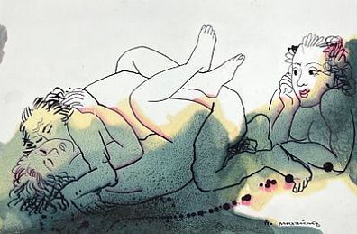 (П) Михайлов Вячеслав Саввич (р.1945) - Модели (Три фигуры). Бумага, смеш. техника. 43 х 31 см ...