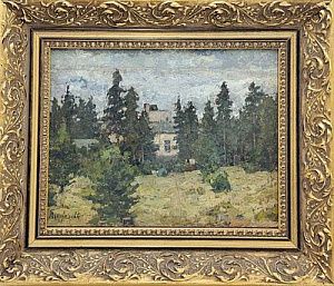 (М) Петровичев Петр Иванович (1874-1947) - Летний пейзаж. Картон, масло. 18 х 23 см (в свету) ...