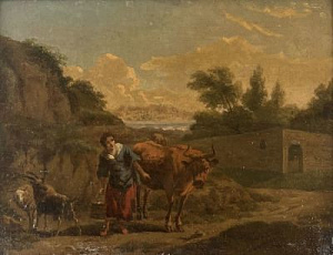 Николас Клас Берхем (1620-1683) Женщина с ведром для молока рядом с коровой. Около 1660 г.