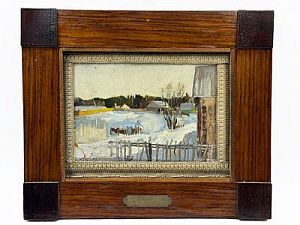 (П) Овчинников Лев Авксентьевич (1926 - 2003) - Зимний пейзаж. Сер. XX в. Картон, масло. 23 х ...