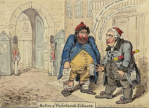 Хамфри Ханна (1745 - 1818) издатель 
Карикатура "Meeting of unfortunate citoyens". 1798 г.