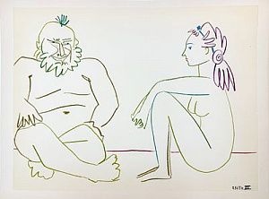 (П) Пикассо Пабло (1881 - 1973) - Два характера. 1954 г. Бумага, литография. 26,5 х 35 см ...