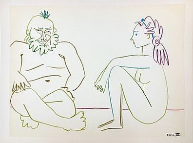 (П) Пикассо Пабло (1881 - 1973) - Два характера. 1954 г. Бумага, литография. 26,5 х 35 см ...